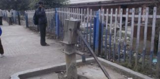 Drained tanki toti at the railway station of Dhampur, trouble getting passenger